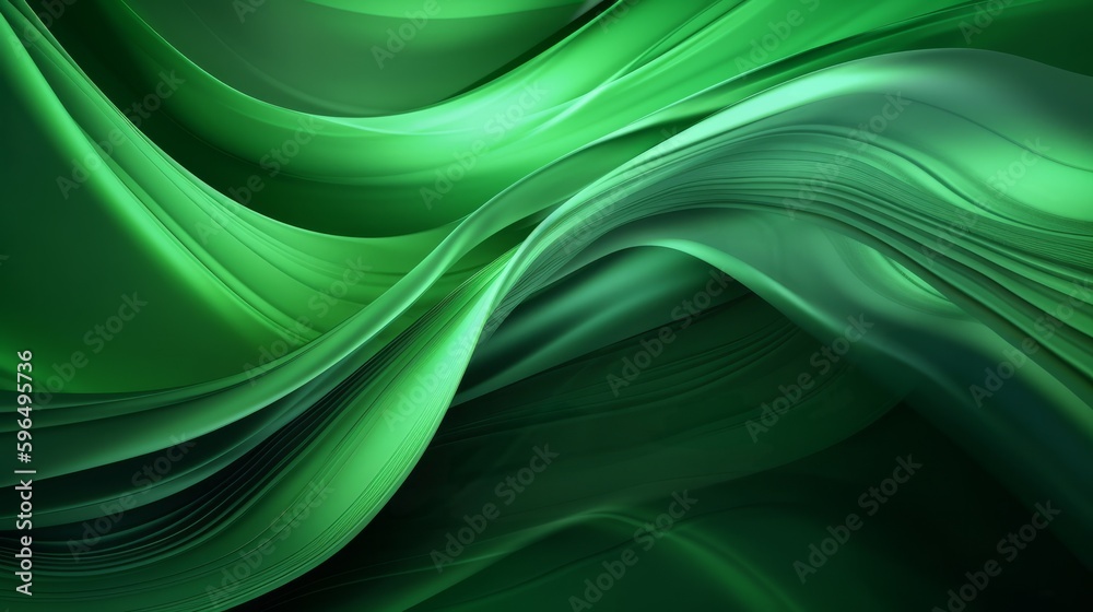 Poster abstract green waves background, generative ai