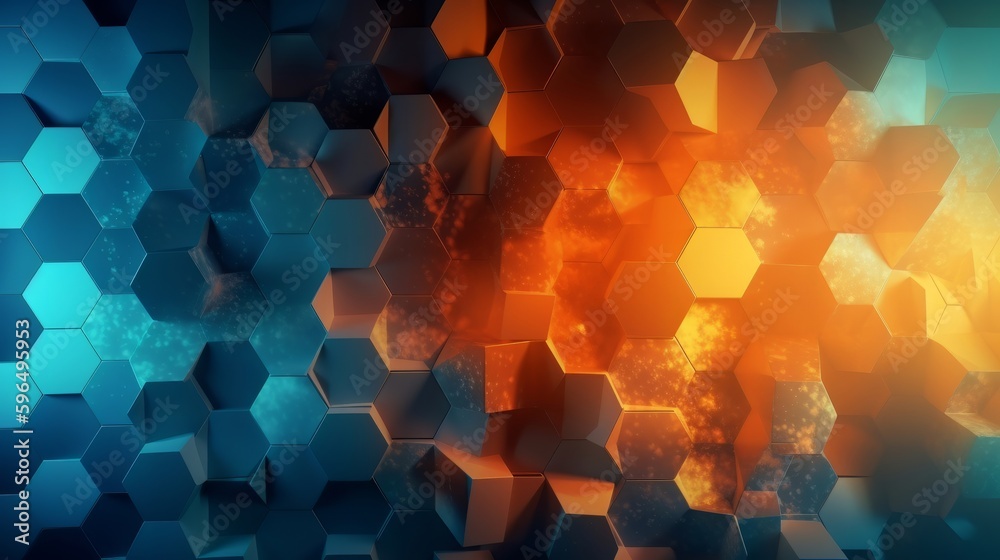 Poster Blue orange Gradient Digital Polygons. Generative ai