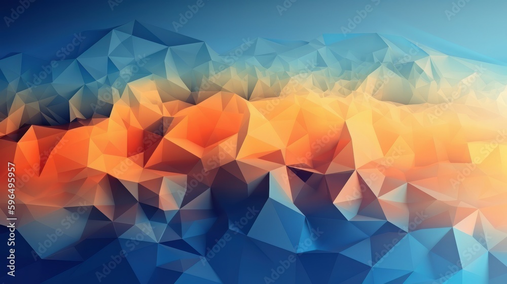 Poster Blue orange Gradient Digital Polygons. Generative ai