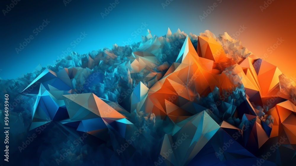 Poster Blue orange Gradient Digital Polygons. Generative ai