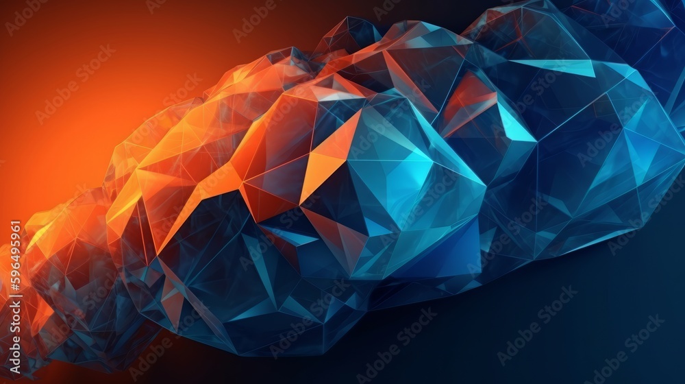 Poster Blue orange Gradient Digital Polygons. Generative ai