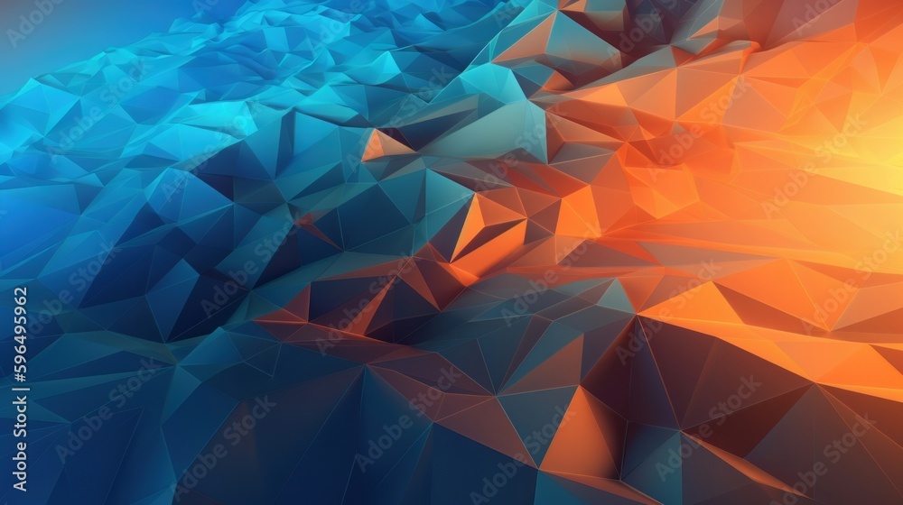 Poster Blue orange Gradient Digital Polygons. Generative ai
