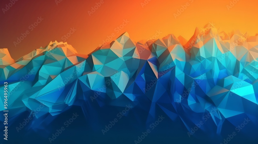 Poster blue orange gradient digital polygons. generative ai