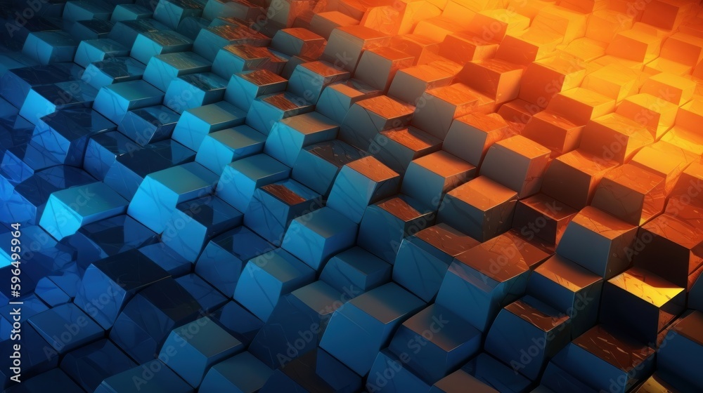 Poster blue orange gradient digital polygons. generative ai
