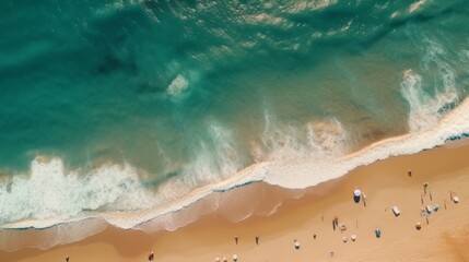 Aerial view. Tropical beach with turquoise ocean water and waves, aerial view. Generative ai