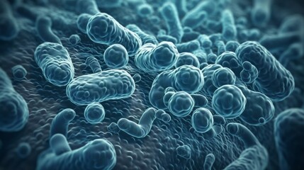 Blue Bacteria Cells Microscopic Size Illustration. Generative ai