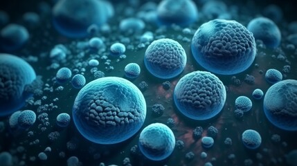Blue Bacteria Cells Microscopic Size Illustration. Generative ai