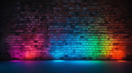 Abstract background brick wall with neon light. Generative ai