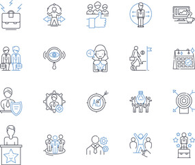 Communication hub line icons collection. Connect, Nerk, Hub, Junction, Converge, Collaborate, Coordinate vector and linear illustration. Communicate,Interact,Share outline signs set Generative AI