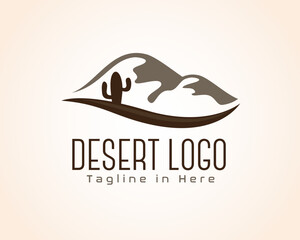 two mountains desert with cactus art logo symbol design template illustration