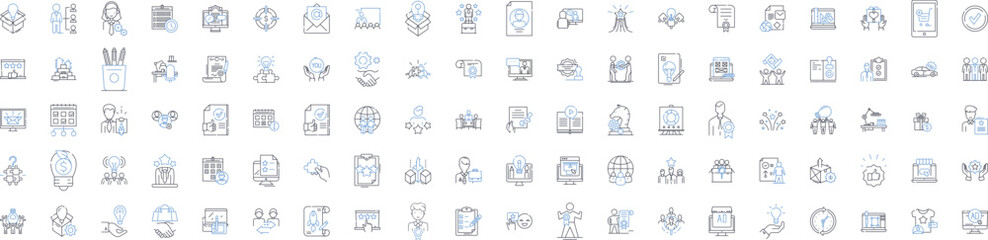 Fototapeta na wymiar Salesmanship and approach line icons collection. Persuasion, Conviction, Pitching, Confidence, Closing, Negotiation, Charisma vector and linear illustration. Generative AI