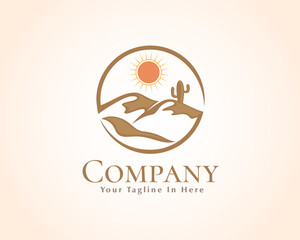 circle view desert with high sun view logo symbol design template illustration