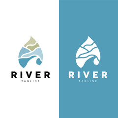River Logo, Streamer Vector, River Bank, Mountains And Farm Design, Illustration Symbol Icon