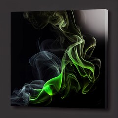 Green and dark blue splash smoke wave on black background. Generative AI.