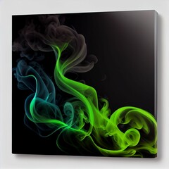 Green and dark blue splash smoke wave on black background. Generative AI.