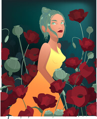Mujer entre amapolas