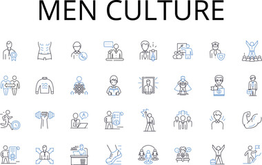 Men culture line icons collection. Women society, Children tradition, Elderly customs, Family heritage, Employee ethos, Citizen values, Leader principles vector and linear illustration. Generative AI