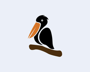Simple pelican perch at branch logo icon symbol design template illustration