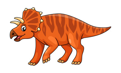 Cartoon avaceratops dinosaur character. Isolated vector herbivorous nasutoceratopsine ceratopsian dino of late cretaceous period. Prehistoric animal with brown spotted skin, wild monster creature