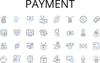 Payment line icons collection. Transaction, Remittance, Settlement, Reimbursement, Compensation, Disbursement, Depositing vector and linear illustration. Remuneration,Financing,Funding Generative AI
