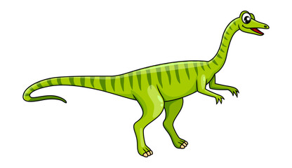 Cartoon elaphrosaurus dinosaur character. Isolated vector genus of ceratosaurian theropod dino that lived during the Late Jurassic Period. Prehistoric carnivorous reptile, wildlife lizard predator