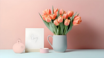 bouquet of tulips in vase Mother's day mockup