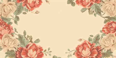 red peony border floral frame, vintage parchment background for copy space, design, paper, card