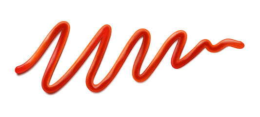 Tomato ketchup seasoning speckle stain texture. Isolated 3d vector lifelike zig-zag line of catsup condiment spill for cuisine cooking. Salsa bbq messy drizzle or spread