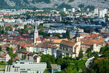 Obraz premium Picturesque aerial view of Swiss town of Chur surrounded by mountains