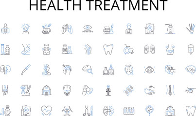 Health treatment line icons collection. Leadership, Teamwork, Communication, Productivity, Responsibility, Adaptability, Efficiency vector and linear illustration. Generative AI