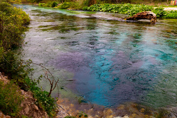 Naklejka na ściany i meble Picturesque scenery of Blue Eye water spring, popular tourist attraction at Albania