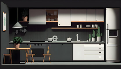 interior of a kitchen, minimalist kitchen, clean kitchen