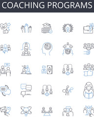 Fototapeta premium Coaching programs line icons collection. Diversification, Risk, Returns, Stability, Allocation, Volatility, Equilibrium vector and linear illustration. Portfolios,Flexibility,Growth Generative AI