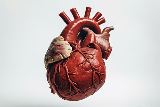 Realistic isolated image of a human heart on white background. Generative AI
