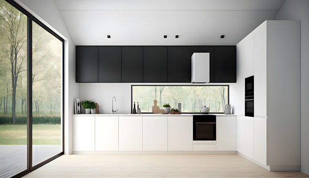 interior of a kitchen, minimalist kitchen, clean kitchen