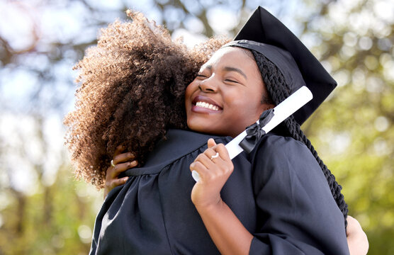 I hope we never lose touch with each other. Shot of a young woman hugging her friend on graduation day.