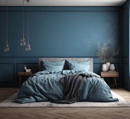 bedroom with bed, poster mockup