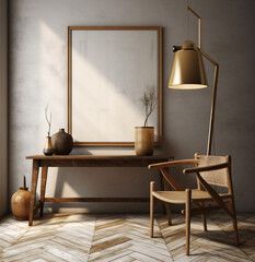 interior of a room with a chair, poster mockup 