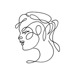 Woman head vector lineart illustration. One Line style drawing. Woman Line Art Minimalist Logo.