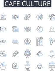 Cafe culture line icons collection. Food scene, Urban style, Street fashion, Music culture, Art community, Nightlife scene, Beach culture vector and linear illustration. Sports Generative AI