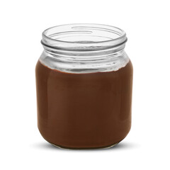 Jar of tasty chocolate paste isolated on white
