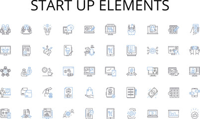 Start up elements line icons collection. Restaurant, Cafe, Bistro, Diner, Eatery, Brasserie, Gastropub vector and linear illustration. Tavern,Cantina,Trattoria outline signs set Generative AI