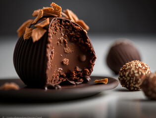 tempting vegan chocolate and hazelnut truffle created with Generative AI technology