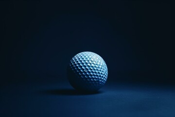 A fashionable golf ball standing alone against a deep blue backdrop. Generative AI