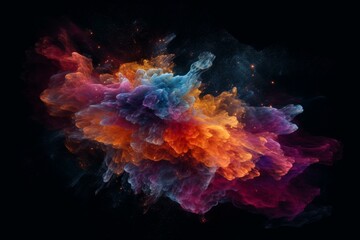 Colorful space nebula drifting in stream on black background. Generative AI