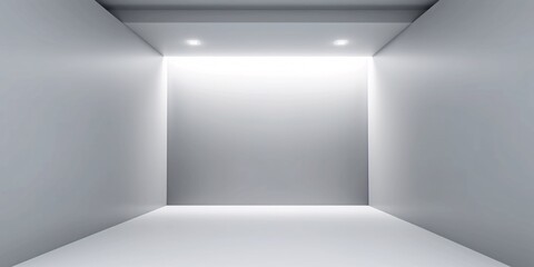 empty white gray well lit modern room, open, minimalist, for product display showcase, design, exhibition, advertising
