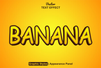 banana text effect with yellow color graphic style and editable.