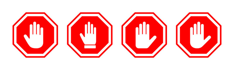 Stop icon vector illustration. stop road sign. hand stop sign and symbol. Do not enter stop red sign with hand