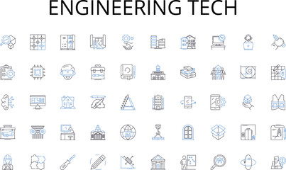 Engineering tech line icons collection. Efficiency, Automation, Assembly, Manufacturing, Quality, Streamline, Standardization vector and linear illustration. Generative AI