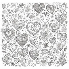 doodle heart collection on white background